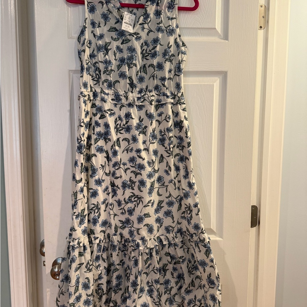J. Crew Blue Floral V-Neck Dress